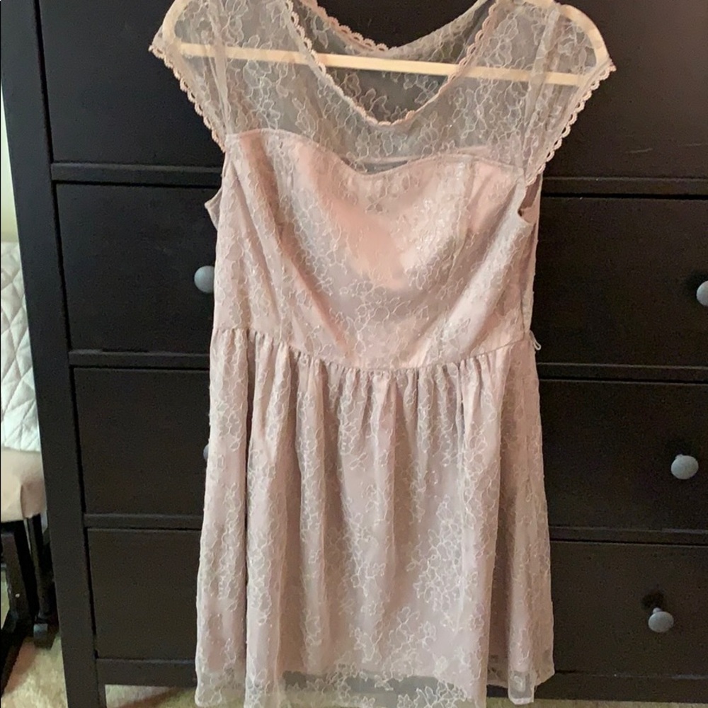 Kensie Taupe Foiled Lace Dress